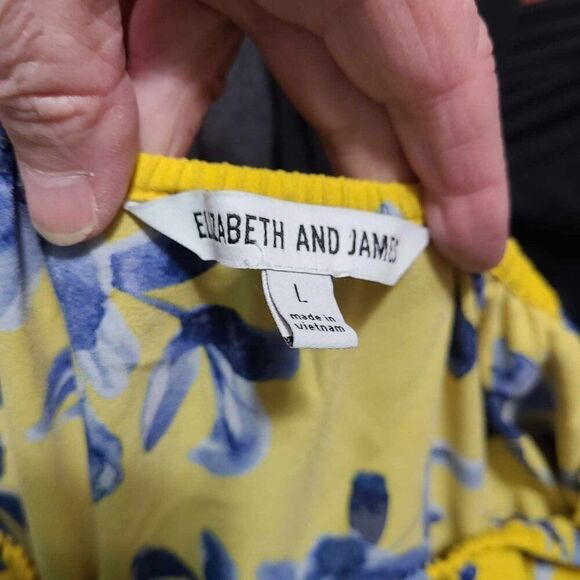 Elizabeth & James Yellow and Blue Floral Peasant Top size Large - Picture 3 of 6